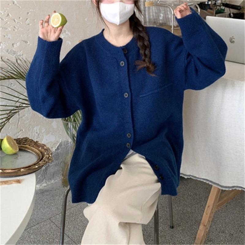 Autumn and winter new loose lazy wind knitted cardigan top women's fashion simple versatile sweater jacket