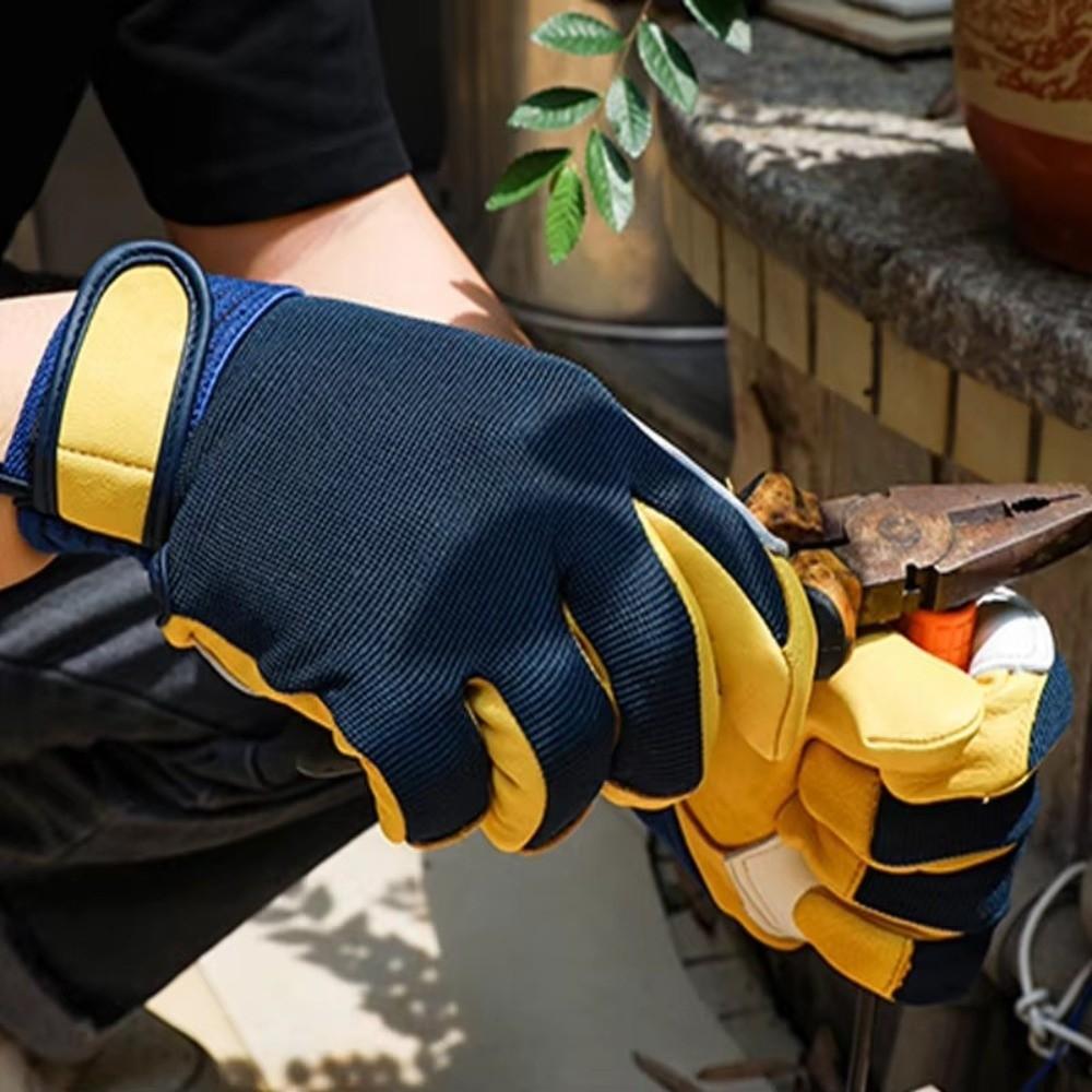 1 pair Tough Grip Labor Insurance Gloves Thickened Welding Gloves Leather Work Gloves Mechanic Work