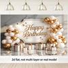 2D "Happy Birthday" Backdrop with White Gold Balloons, Gifts & Marble Background