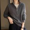 Women's Autumn & Winter Stand Collar Half-Zip Thick Knit Sweater - Long Sleeve Cable Knit Top for Outerwear