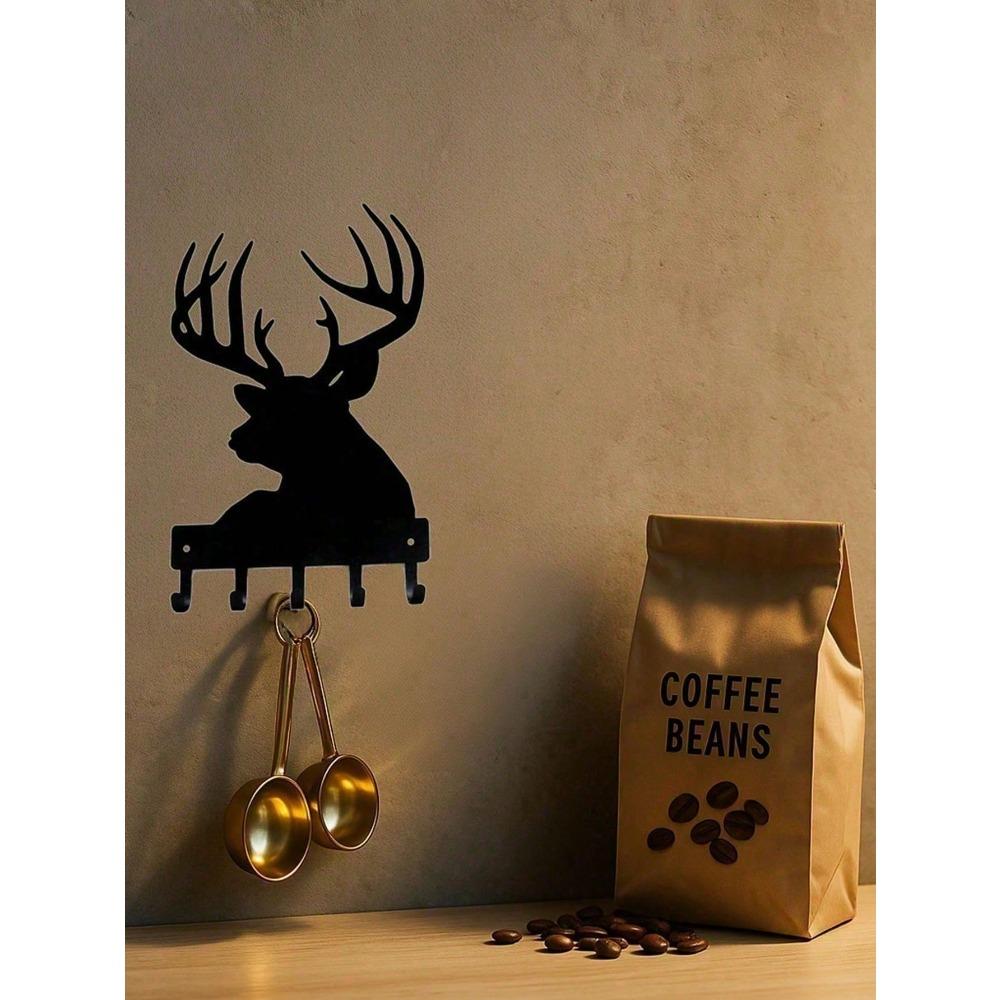 Black Metal Vintage Wall Mounted Coat Rack with Shelf Farmhouse Entryway Organizer Wooden Antelope Hooks Hallway Living Room Decor