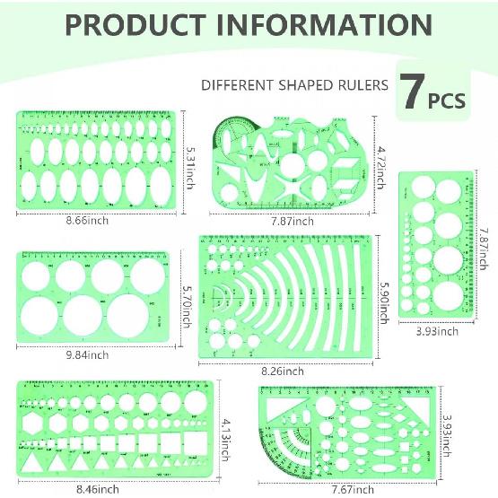 SenseYo 7 Pack Drawings Templates Stencil, Circle Template for Geometric Drawing Stencils, Plastic Clear Circle Stencils Architecture Supplies