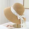 Polka dot streamer bow fashion bucket hat women's summer casual versatile sunshade straw hat breathable sunscreen bucket hat