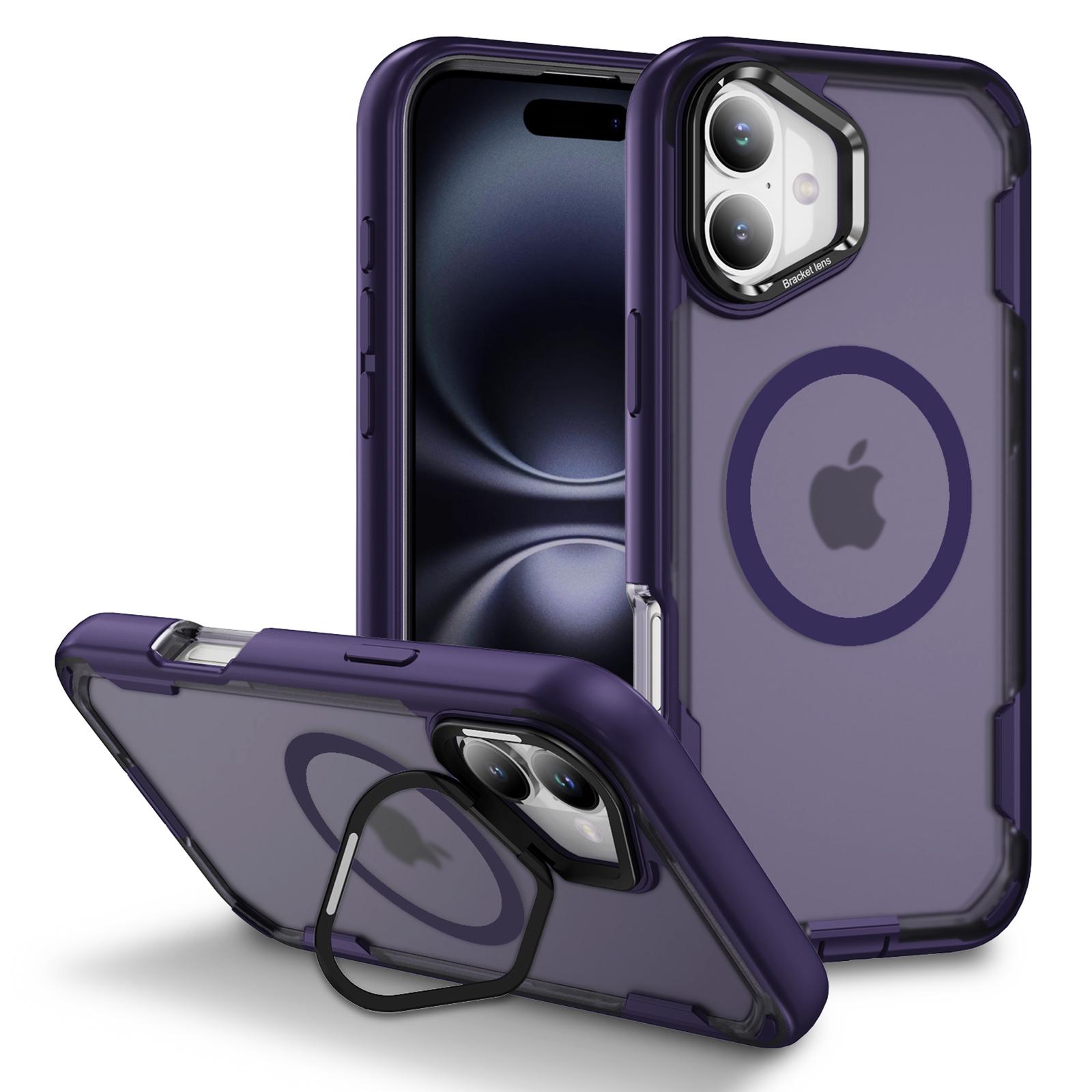 

For iPhone 16 Plus Case Compatible with MagSafe Lens Frame Kickstand TPU + PC Shockproof Phone Cover F