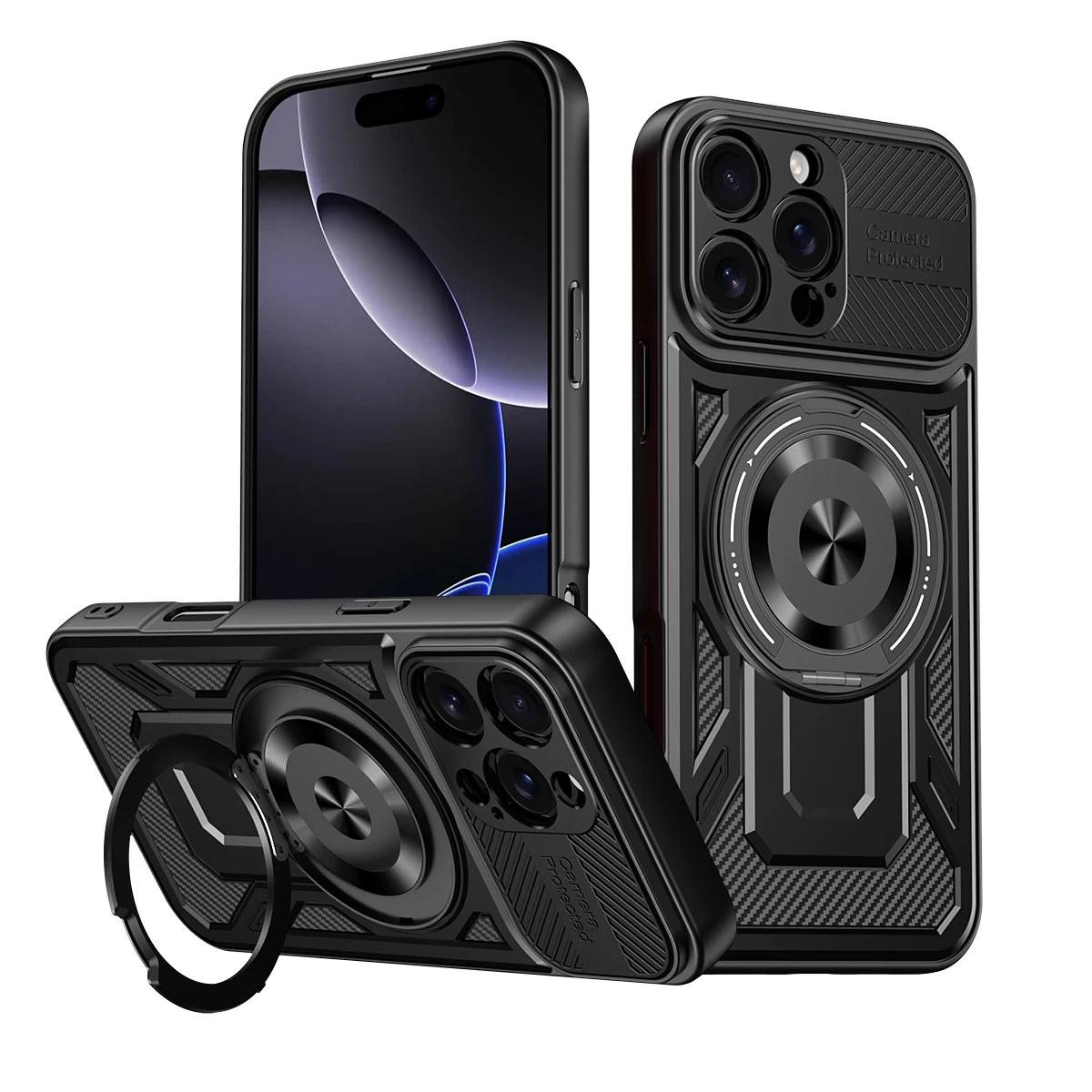 

360° Metal Ring Stand Magnetic Case for for IPhone 16 15 14 11 13 12 Pro Max Plus Magsafe Wireless Charge Armor Anti-fall Cover For iphone 12 Pro