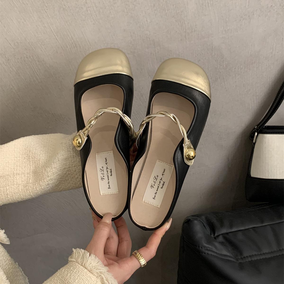 

Баотоу полутапочки женская летняя одежда нежный сказочный стиль темперамент мягкий плоский подошва одна педаль вечерние французские сандалии 40 чёрный