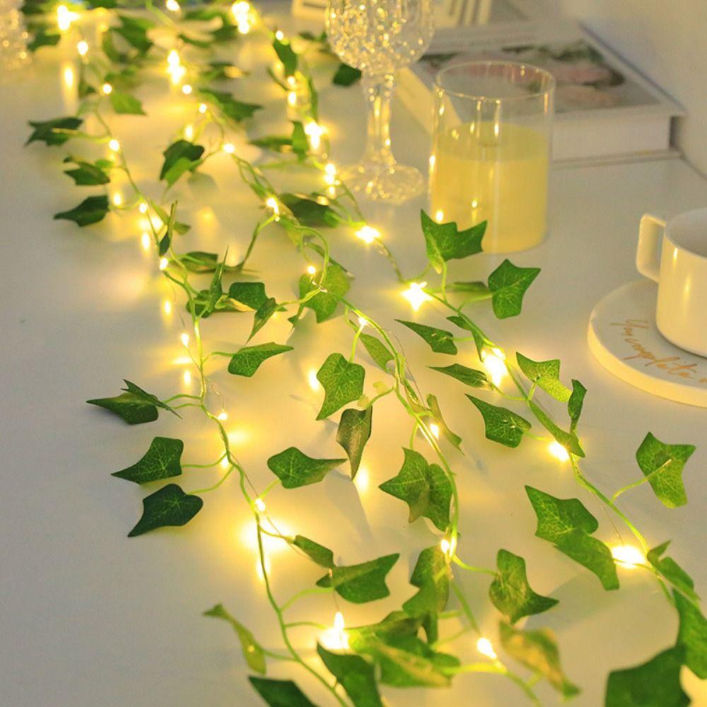 Battery Powered Willow Curtain Lamp Green Leaf Artificial Leaf Lights  Xmas Decoration
