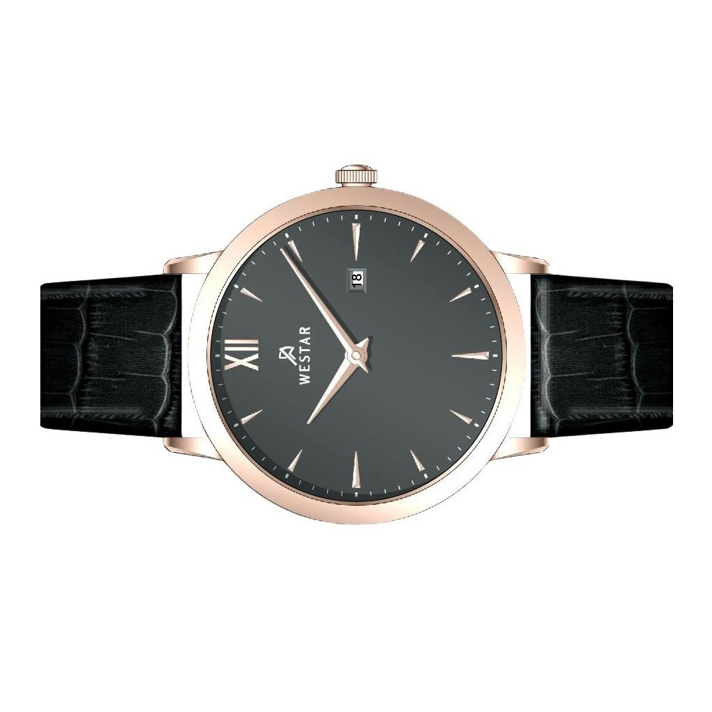 Westar Profile Herren-Armbanduhr mit Lederarmband und grauem Zifferblatt, Quarzuhrwerk 50214PPN606