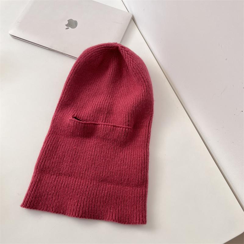 One hat and two wears~ Winter face kini windproof and warm cycling knitted hat balaclava cap pullover wool hat