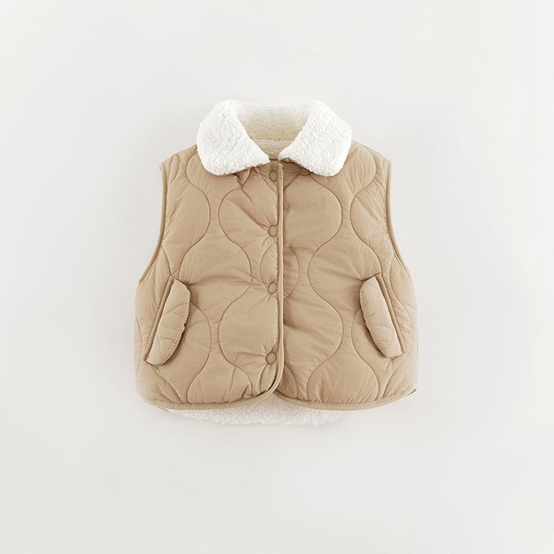 [Quilted] Mark Jenny Girls  Furry Bear Ear Warm Vest Baby 2025 Winter Clothing 241536 Light camel 90