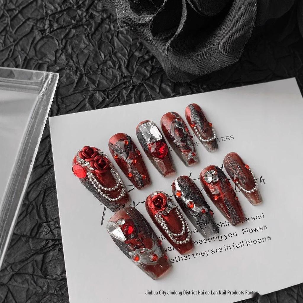 Cyberpunk Gothic Red Nails - A/W 2024 Cool Dark Millennium Nail Art