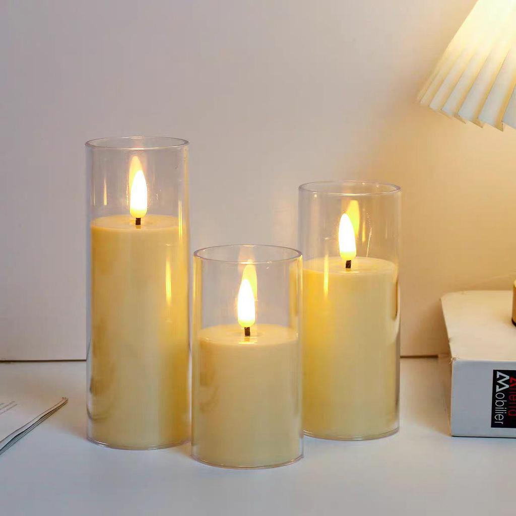 LED Electronic Candle Light Strip with Transparent Lampshade for Bar, Restaurant, KTV, Party, and Outdoor Camping Decor.