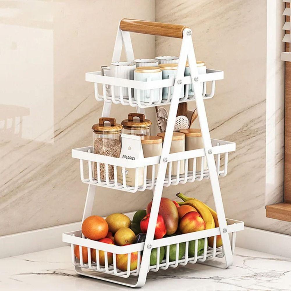 3-Tiers Design Portable Fruit Basket Space-Saving Vegetable Storage Basket  Countertop Storage