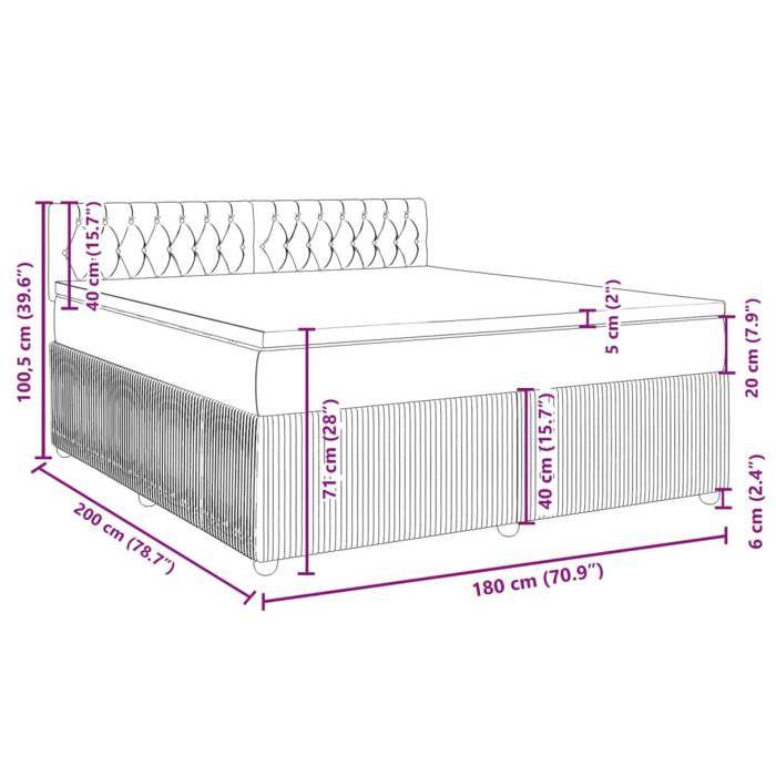 VidaXL Sommier à lattes de lit et matelas Gris foncé 180x200cm Velours 3287813
