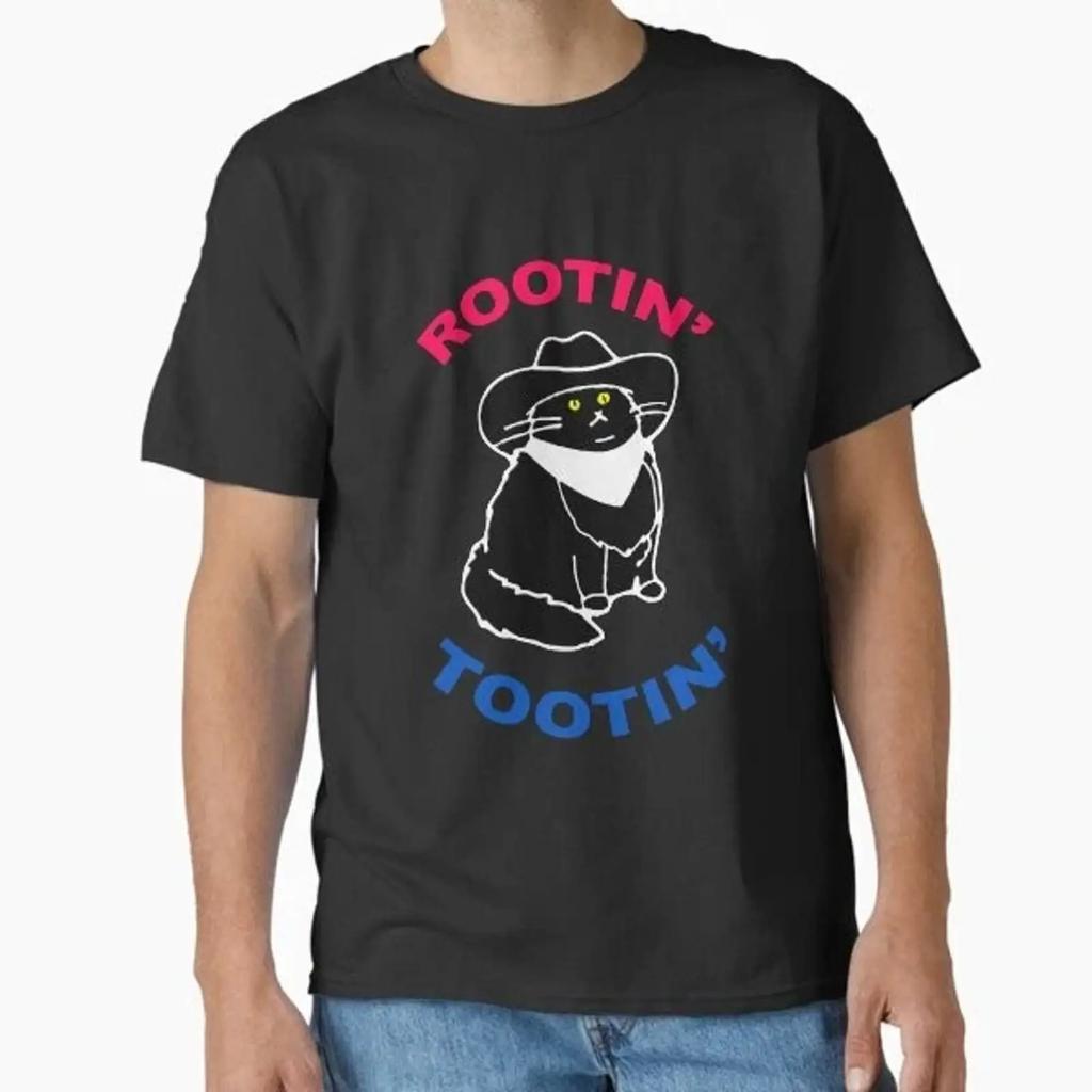 Funny Rootin Tootin Cat Classic T Shirt Made In US AUS Size S XL Vintage Washed Top For Everyday Wear Soft Homme Versatile