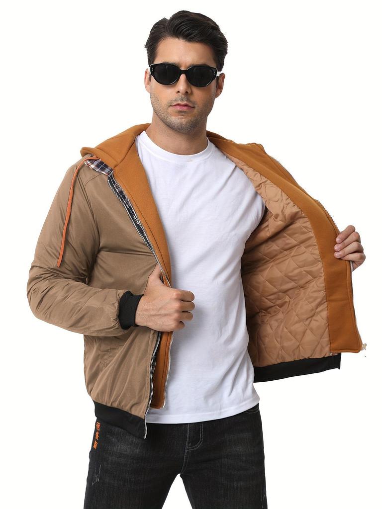 Men's Thick Solid Color Hooded Jacket for Spring, Autumn, and Winter - Air Force Style Casual Wear