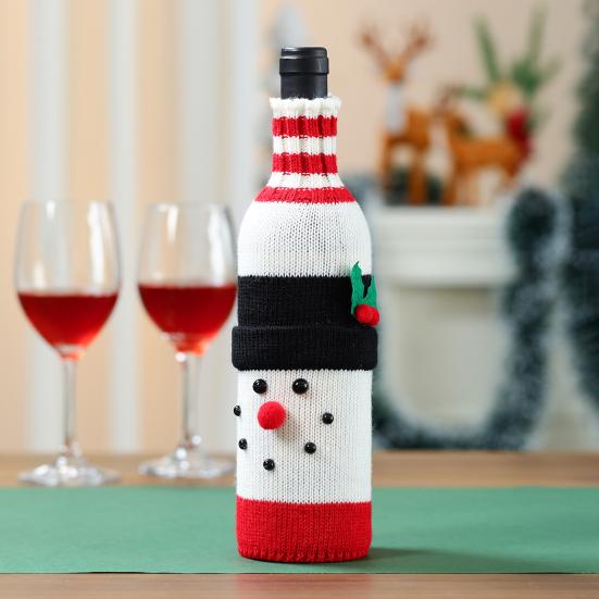 Christmas Wine Sweater Cover Handmade Knitted Cartoon Santa Snowman Reindeer Bottle Sleeve for Winter Dining Table Decoration