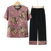 Grandma's Summer Two-Piece Set: Short-Sleeve Top & Loose Cardigan for Middle-Aged and Elderly Women