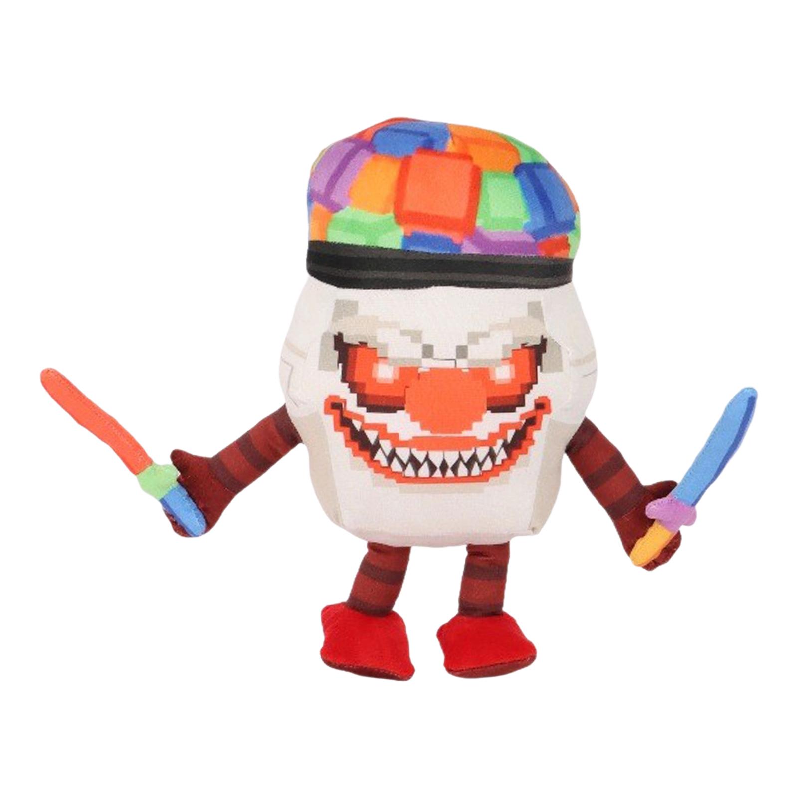 

Soft Plush Toy with Cartoon Clown Face Block Pattern Hat and Striped Arms for Decorative or Collectible Use 12 Inch One Size