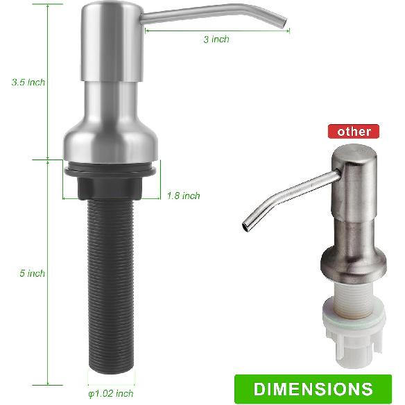 Soap Dispenser for Kitchen Sink, Sink Soap Dispenser with Longer Threaded Shaft Shank, 47" Extension Tube Connects Directly To Dish Soap Container,