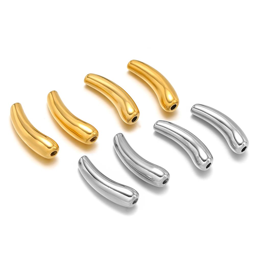 5Pcs Stainless Steel PVD Gold Plated Curved Tube Bead Charms for DIY Necklace Findings Jewelry Bracelet Making Material Supplies