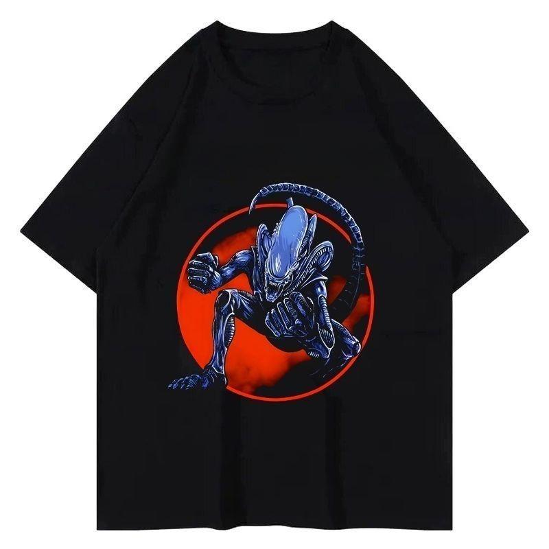 2025 Autumn and Winter Heavy Pure Cotton Horror Character Printed T-shirt Men's and Women's Comfortable and Versatile T-shirt