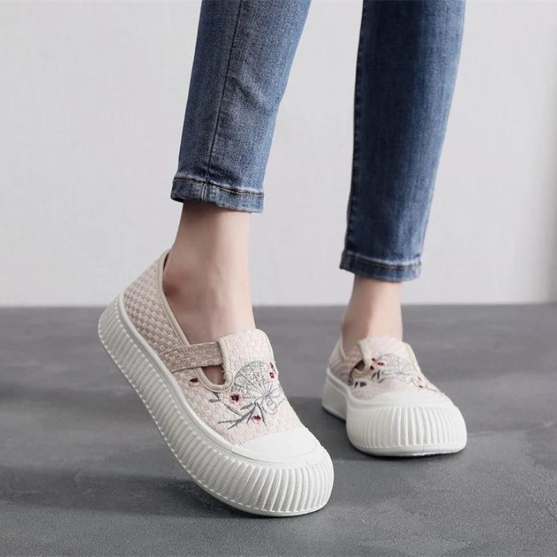 Fashion Embroidery Slip On Woman Footwear Sale Designer Luxury Light Walking Comfortable and Elegant Offers Deals New In Shoes for Women