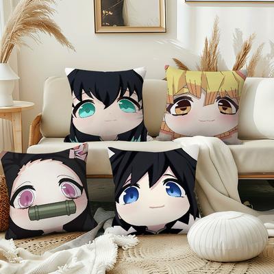 Anime Manga Kunst Chibi D-DemonS S-SlayerS Kissenbezug weich Kissenhülle für Sofa Wohnzimmer Heimbüro Dekoration Schutzhüllen