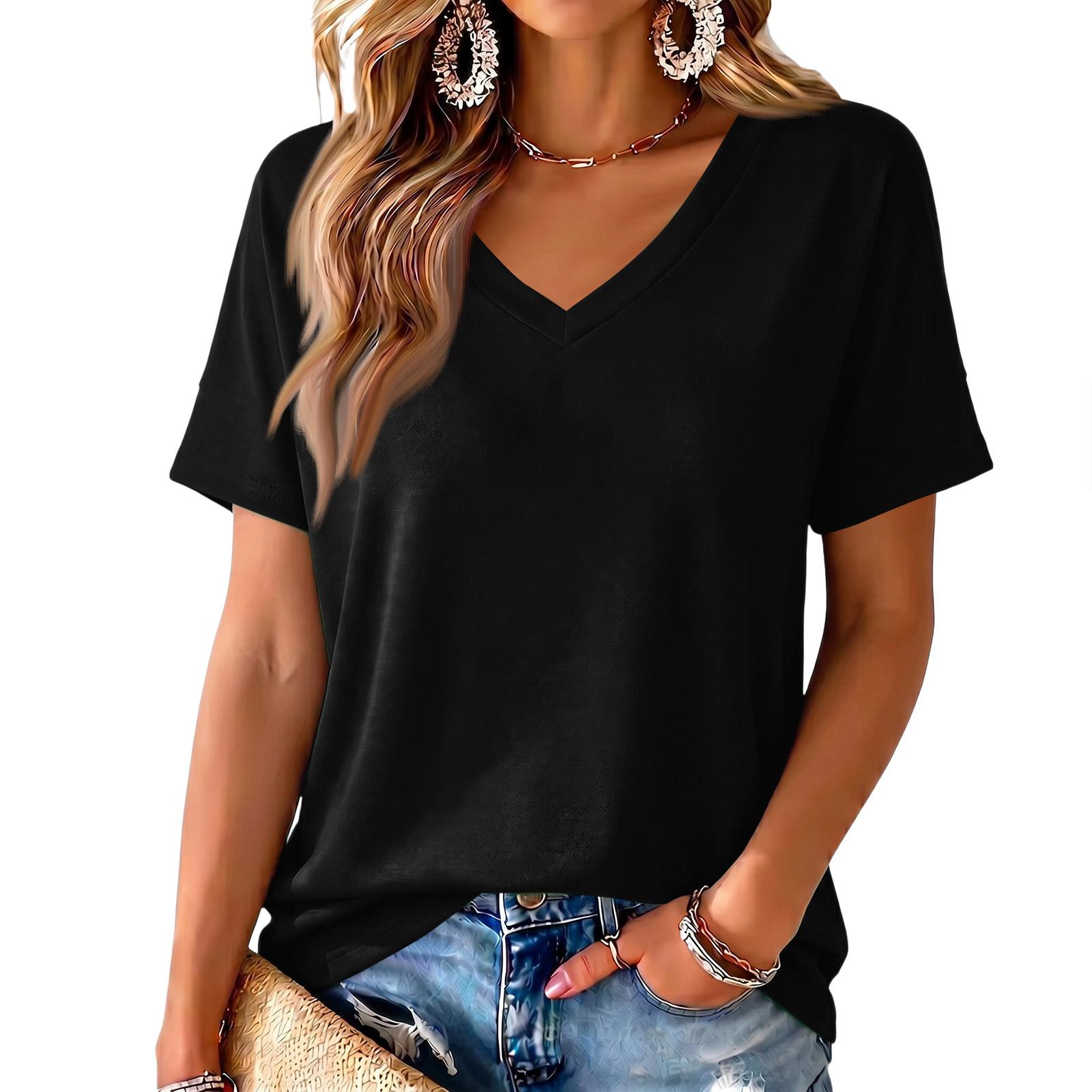 Women s V-Neck Printed Blouse, Lightweight Spring Summer Top L