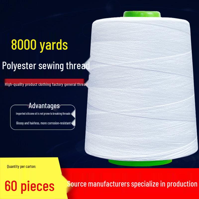 Polyester Thread Cone, 8000 Yards, Large Spool for High-Speed Sewing Machines, Black & White