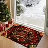 2D Flat Non-Slip Christmas Wreath Doormat Suitable for Entrance and Foyer, Red Golden Bells Poinsettia Snowflake, Machine Washable Sponge Thickened Ma