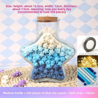 DIY DIY Stars Wishing Bottle with Shiny String Lights Paper Star Lucky Star Paper Folding Strips Rainbow Color Decorative