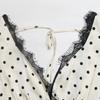 Maxi Abito a Pois in Pizzo con Scollo a V e Maniche a Sbuffo Stile Vacanza Francese