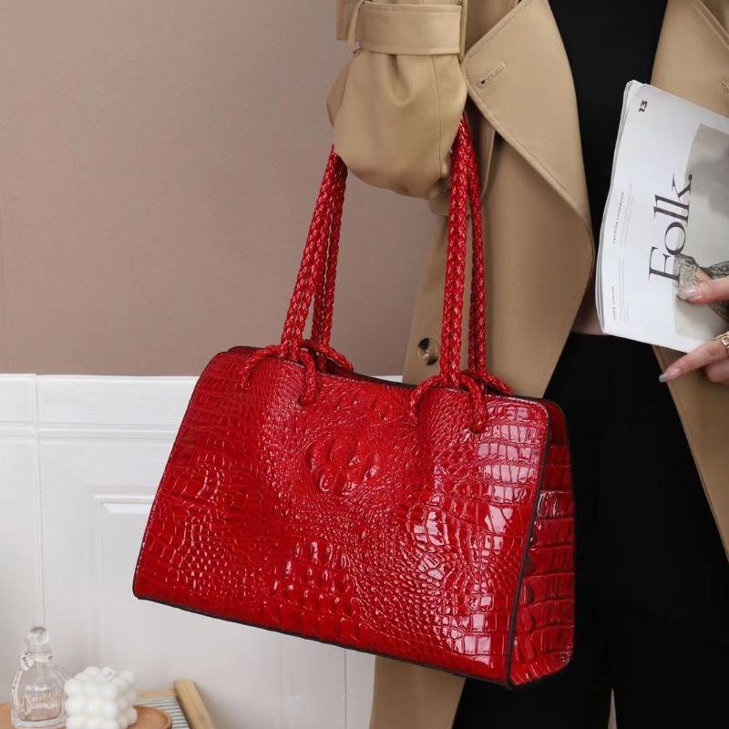 Женская большая вместительная сумка-тоут с крокодиловым узором — фото 4