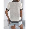 2026 Spring/Summer Casual Color-Block Striped Pocket Short-Sleeve Women's Versatile Knit Sweater
