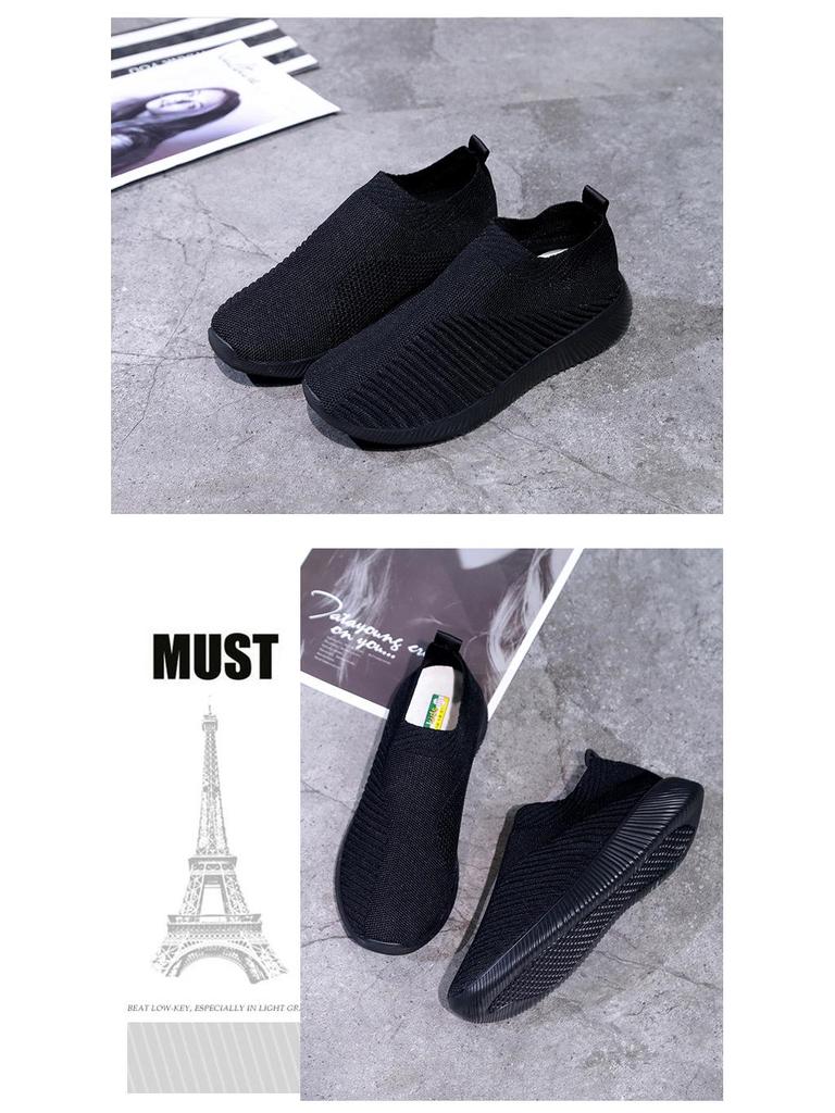 Women's Plus Size Flyknit Casual Running Shoes - Breathable Low-Top Sock Sneakers