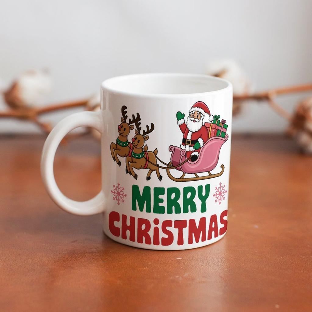 1pc 11oz blank ceramic coffee mug, double-sided printed cup, clean white tone, heavy duty handle, convenient daily drink companion for home