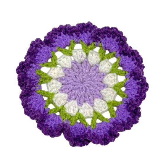 Handmade Crochet Flower Coaster Heat-Resistant Cup Mat for Mugs Glasses Soft Non-Slip Absorbent Table Protector Mat Cute Kitchen Desk