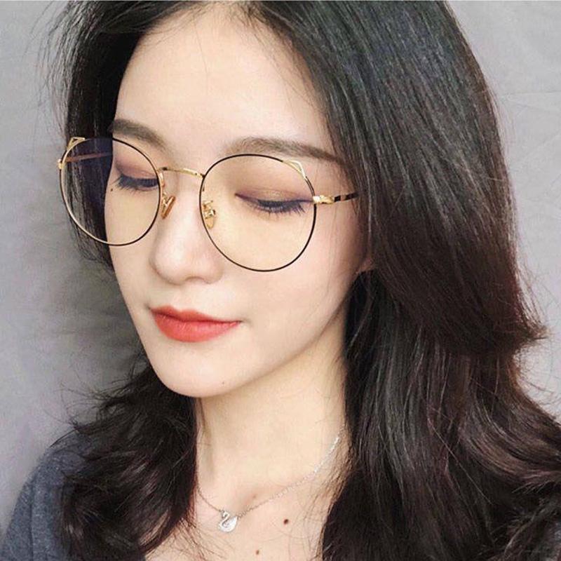 New Fashion Unisex Cat Ear Round Glasses Metal Frame Anti Blue Light Eyeglasses for Men Women