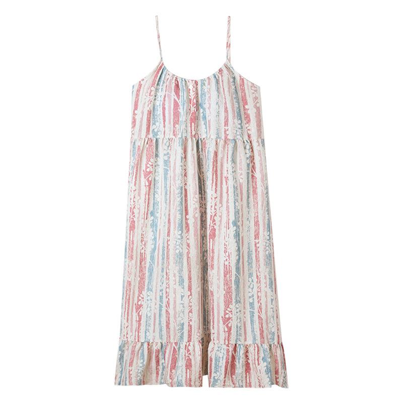 Cloud Cotton Suspender Nightdress Women's Summer Pajamas Summer Cardigan Long Style Can Be Worn Outside Seaside Vacation Sweet Skirt