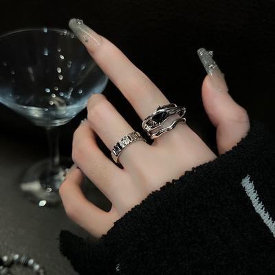 Geometric Cold Wind Ins Black Crystal Ring Design Fashion Personality High Sense Index Finger Ring