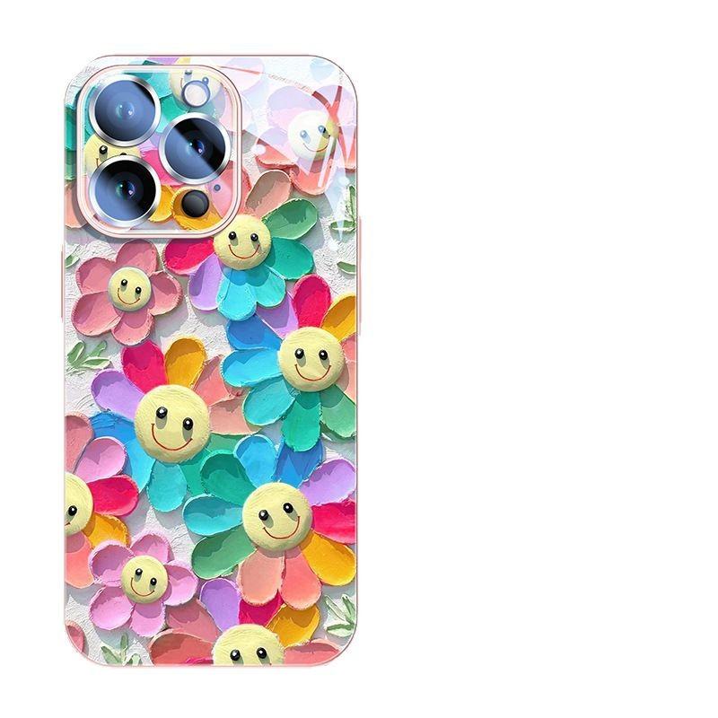 Sunflower Is Suitable for Apple 16 Mobile Phone Case, New iPhone15promax Glass 14 Cute Smiley Face 13pro.