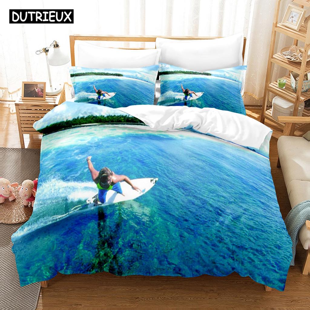 3D Printed Surfing Summer Bedding Set Down Quilt Cover With Pillowcase Double SIngle King