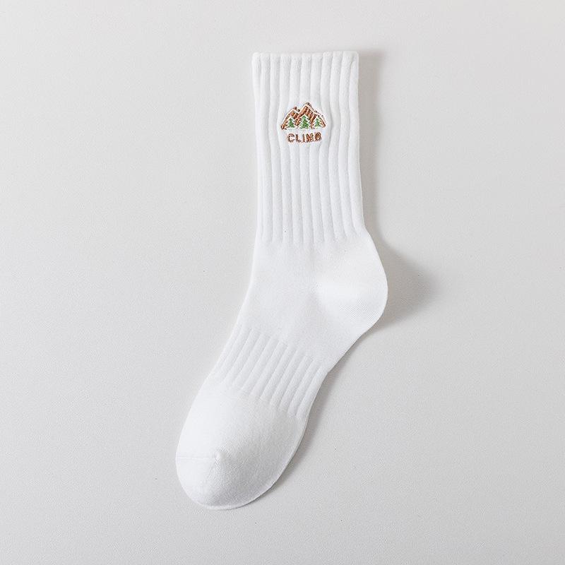 Cityboy Men’s Autumn/Winter White Cartoon Embroidery Socks - Trendy, Sweat-Absorbing Mid-Calf Sports Socks