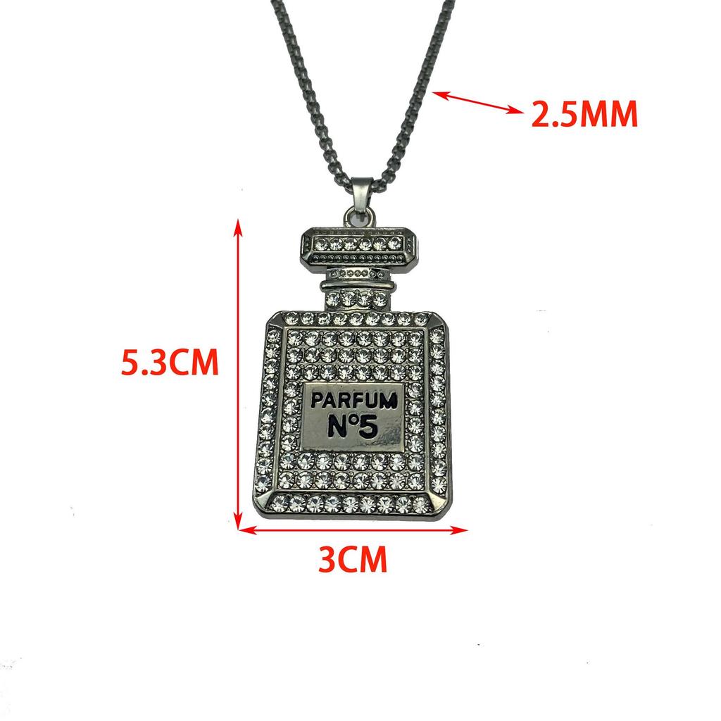 Fashion Personality Long Sweater Chain Hip Hop Bouncy Diamond Perfume Bottle, Pendant Necklace Female
