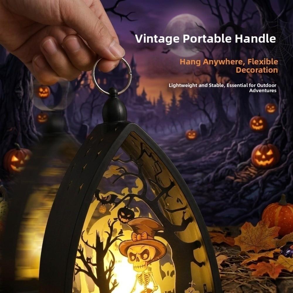 Cordless Halloween LED Lamp Castle Halloween Hanging Lantern Pumpkin LED Light Desktop Ornament