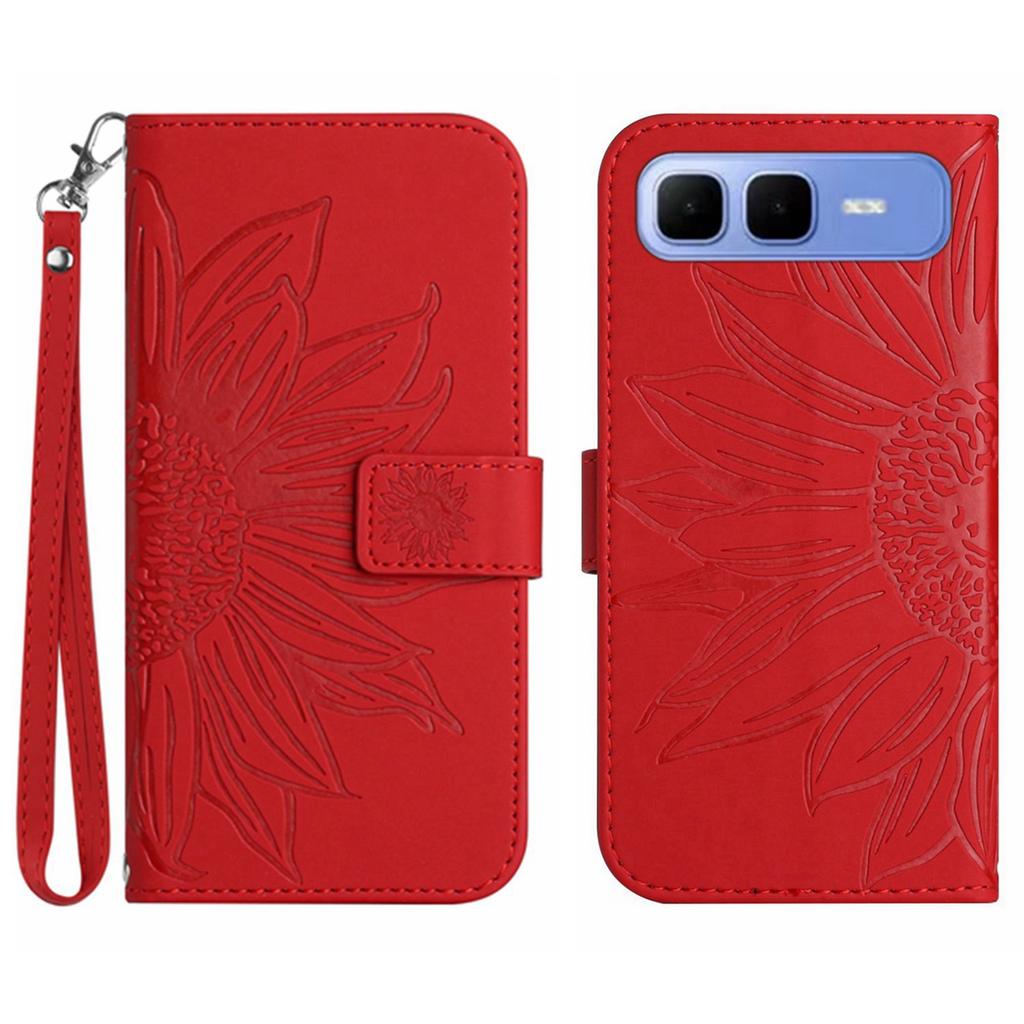 For Infinix Smart 10 Plus Case Sunflower Imprint Leather Wallet Phone Cover with Wrist Strap