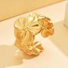 Stainless Steel Retro Wide Band Flower Ring with 18K Gold Vacuum Plating