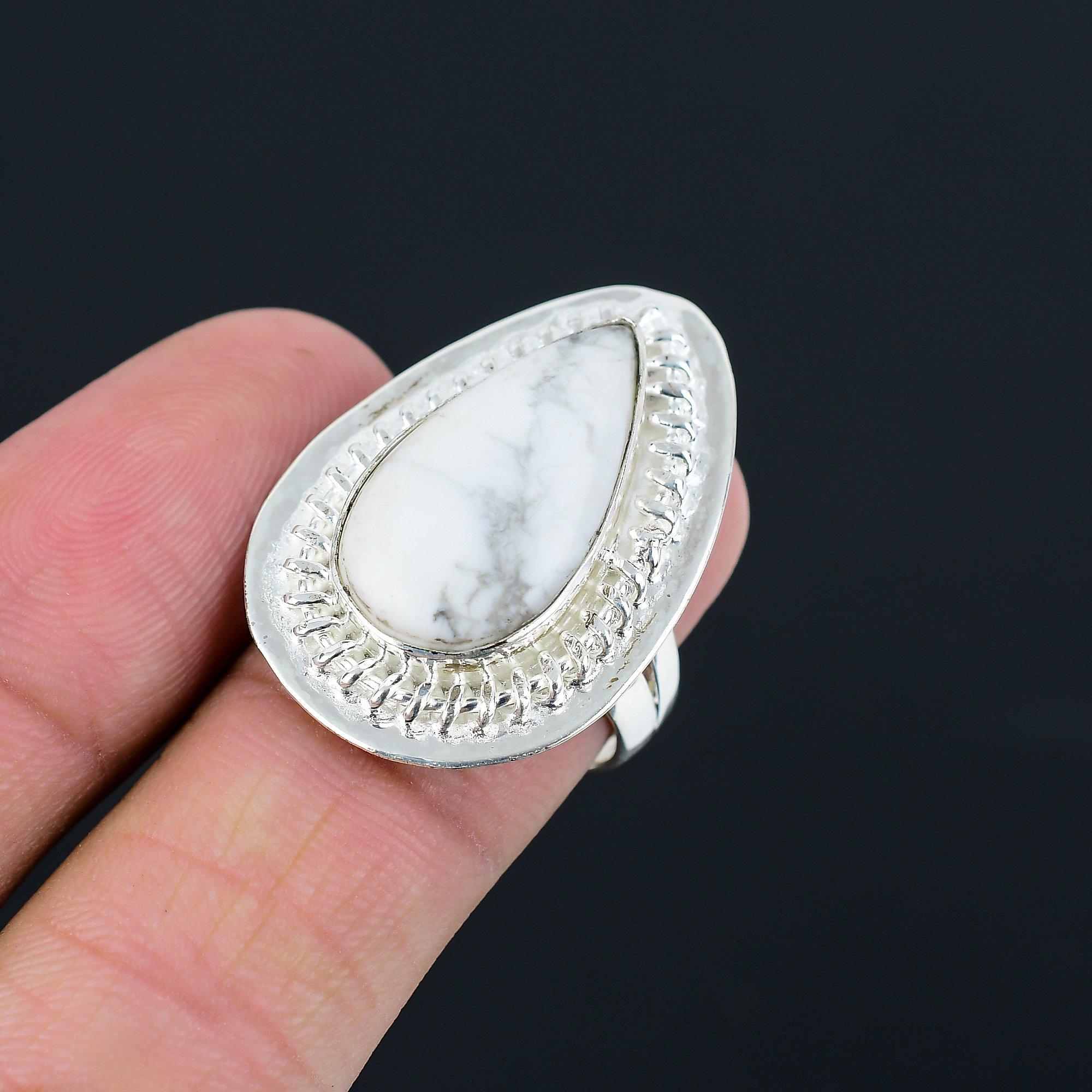 Natural Howlite 925 Sterling Silver Handcrafted Solitaire New Ring Jewelry US 8 8