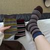 Autumn and Winter Socks for Women, Retro Hong Kong-style Striped Pure Cotton Mid-calf Socks, Boneless Rolled Edge Color-blocking Pile Socks